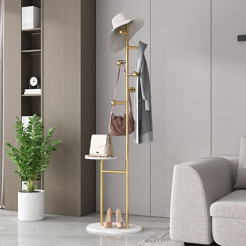 Contemporary Hall Tree Free Metal Coat Hooks Coat Rack with Storage Shelving