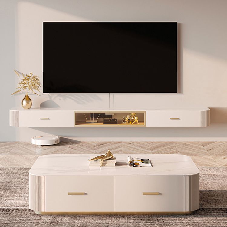 Modern Wall-mounted TV Stand White Manufactured Wood and Solid Wood TV Cabinet