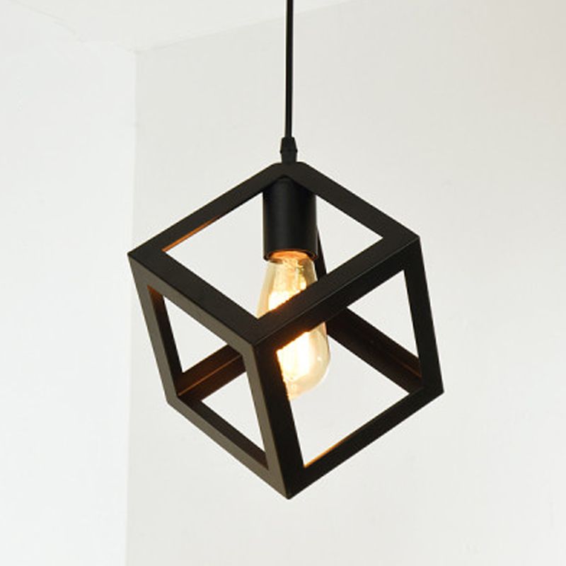 Metalen zwarte afwerking hangende lamp geometrische kooi single industriële stijl plafond hanglampje