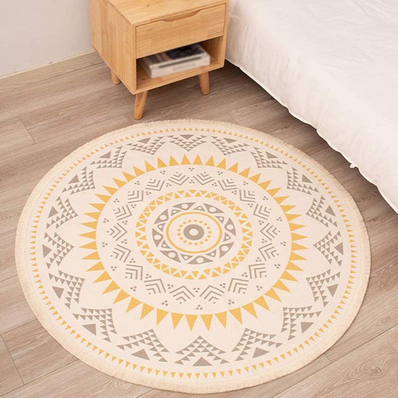 Bohemian Area Rug Cotton Blend Multi-Color Americana Print Carpet Fringe Rug for Home Decor