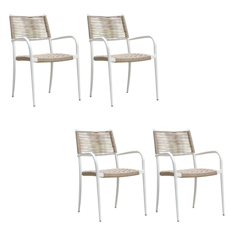 Modern Outdoor Bistro Chairs With Arm White Aluminum Dining Armchair