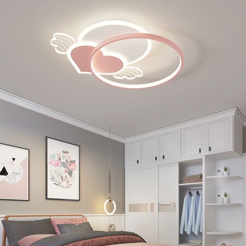 Metal Round Shape Flush Mount Light Kid Style 5-Lights Flush Mount Ceiling Light in Pink