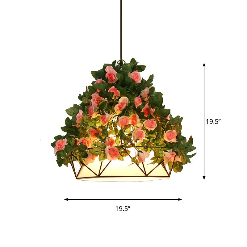 Rosa/grüne 1-Bulb hängende leichte Farm Eisen-Diamantrahmen Blumenanhängerlampe mit innerem Stoff Schatten