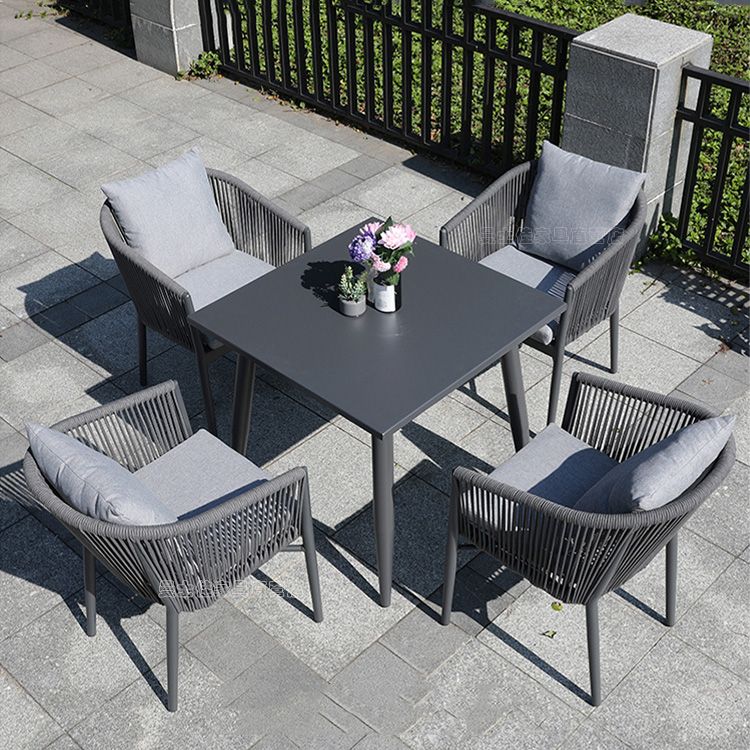 Contemporary Gray Dining Table Metal Bistro Table with Water Resistant