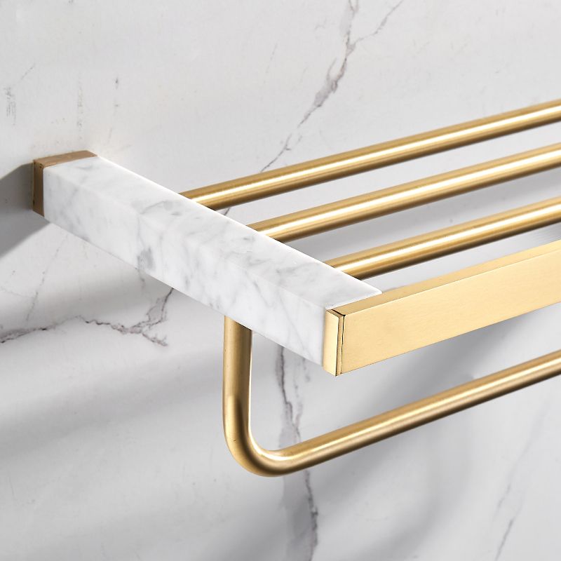 Brushed Brass Bathroom Accessory Set Metal & Marble Bathroom Hardware Set with Bath Shelf