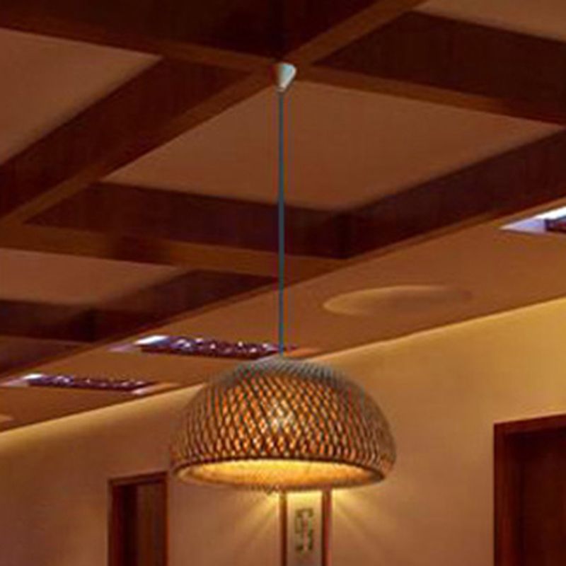 Ciotola in bambù sospeso a sospensione Luce cinese in stile cinese BEIGE Luce a soffitto per ristorante