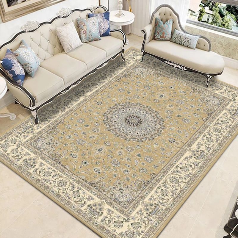 Distressed Floral Design Rug Antique Polyester Area Carpet Non-Slip Backing Carpet for Home Decor