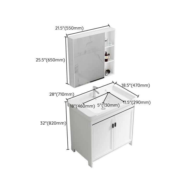 Bathroom Vanity Single Sink White Metal Frame Freestanding Bathroom Vanity with Door