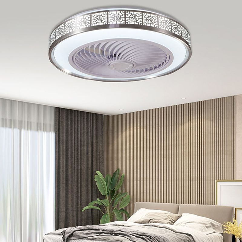 Drum Metallic LED Ceiling Fan Fixture Modern Style Semi Flush Mount Light for Dining Room