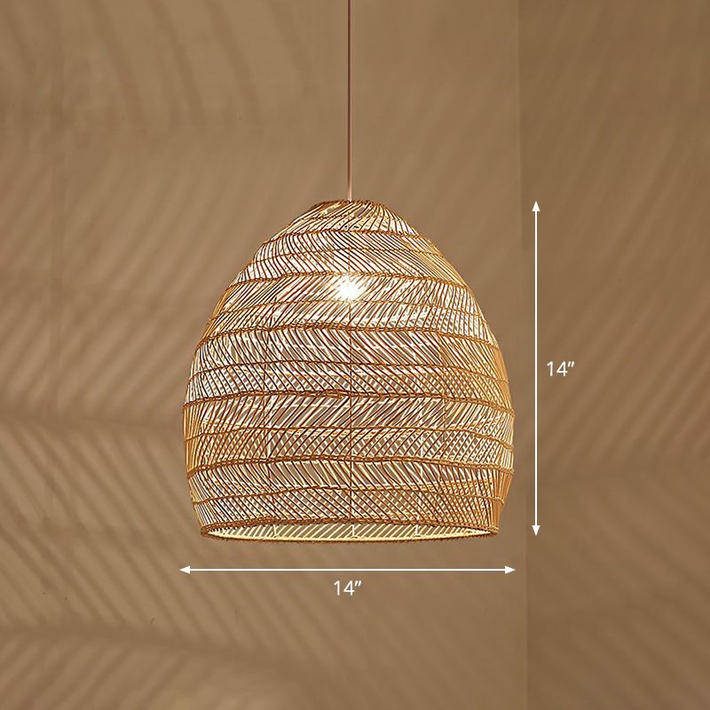 Restaurant à un seul bulbe Lampe suspendue à lampe de plafond minimaliste avec Cloche Rattan Shade