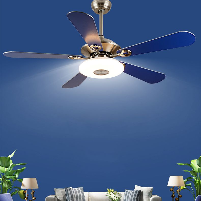 Navy Blue Round Hanging Fan Lamp Fixture Mediterranean Style Acrylic LED Semi Flush Light