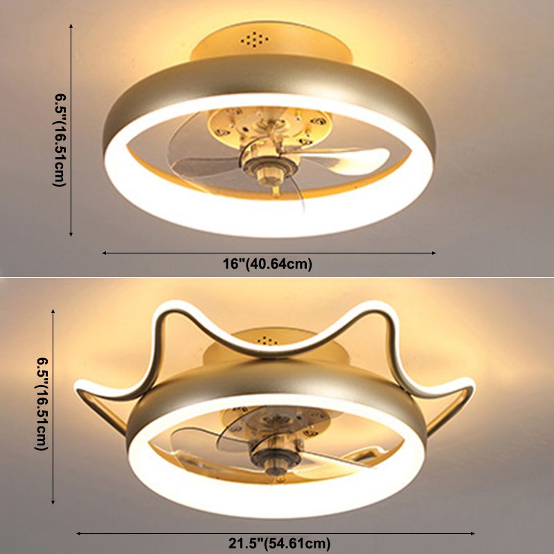 Gold Finish Round Ceiling Fan Light Simplicity LED Metal Semi Mount Lighting for Bedroom