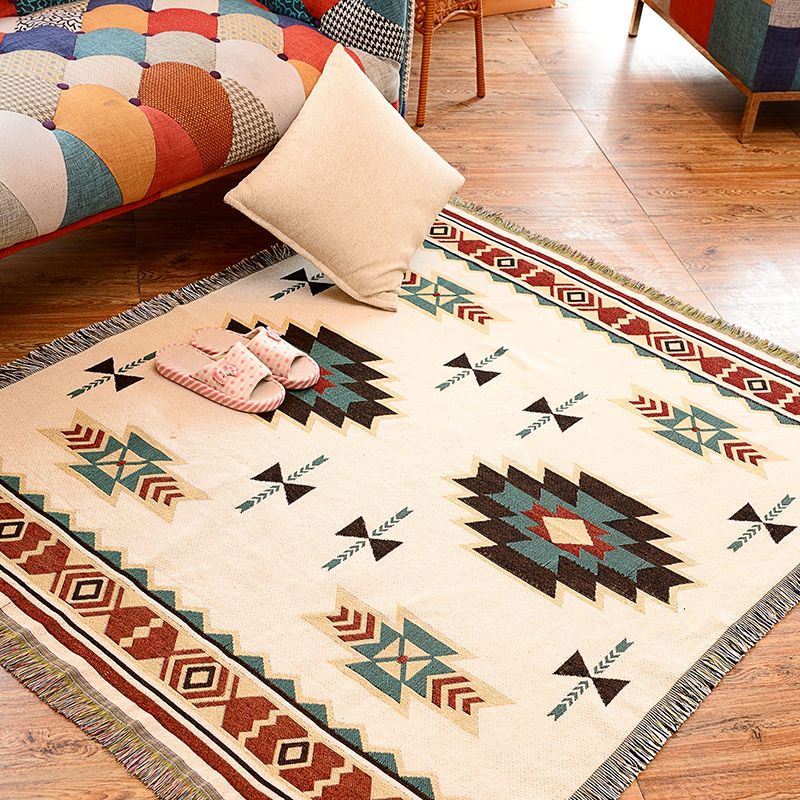 Practical Bohemian Rug Multicolor Floral Carpet Pet Friendly Washable Rug with Fringe Trim for Home