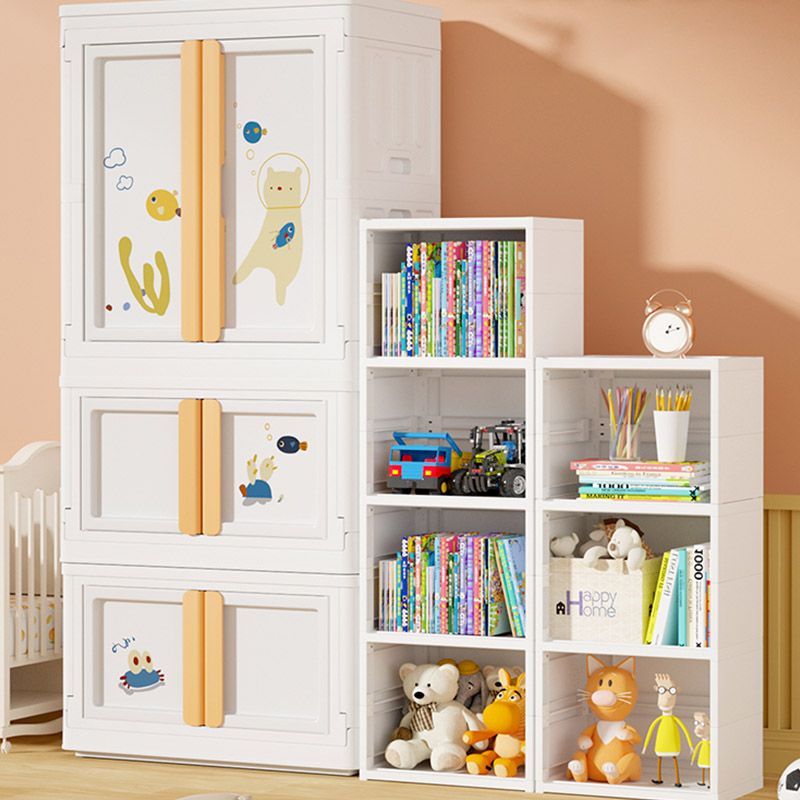 Modern Style Plastic Kids Closet Door Included Youth Armoire with Cloth Rod