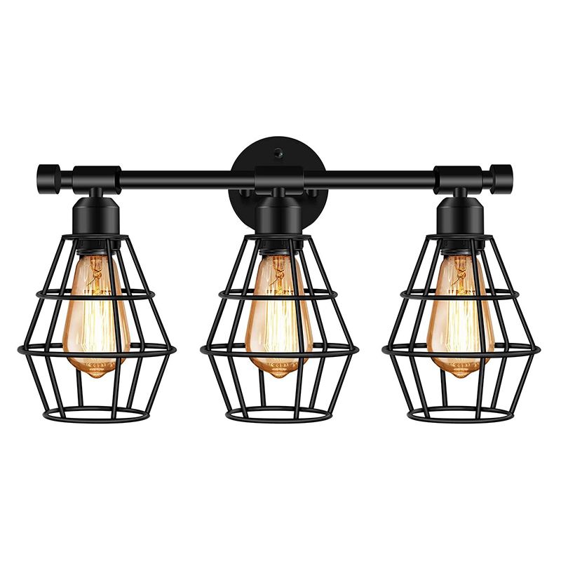 Cage Shade Vanity Wall Light Retro Industrial Style Metal 3 Light Vanity Light