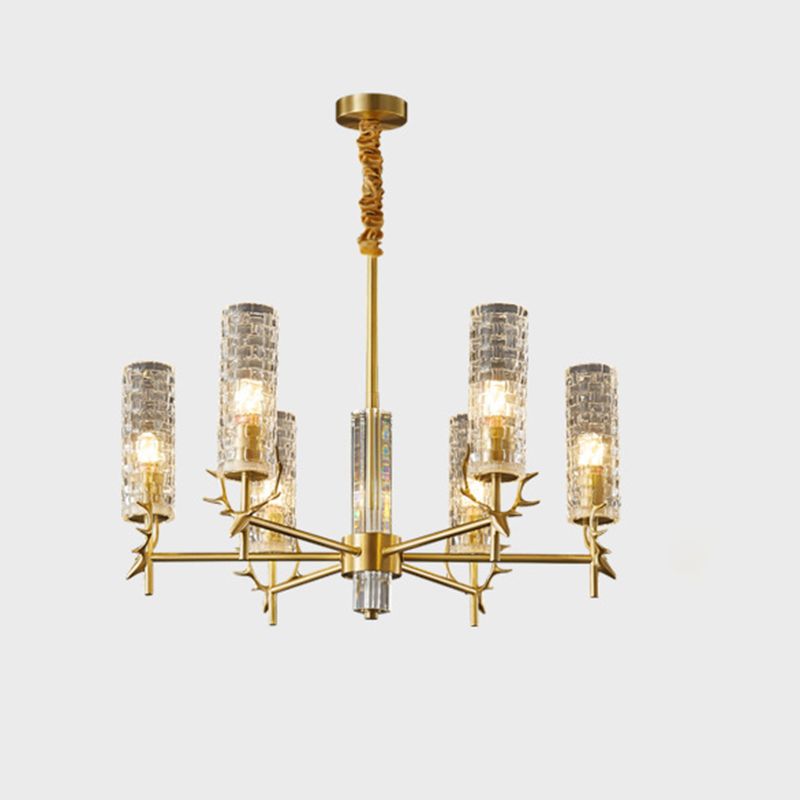 Gold Radial Pendant Light Mid-Century Cylindrical Clear Glass Suspension Light for Living Room