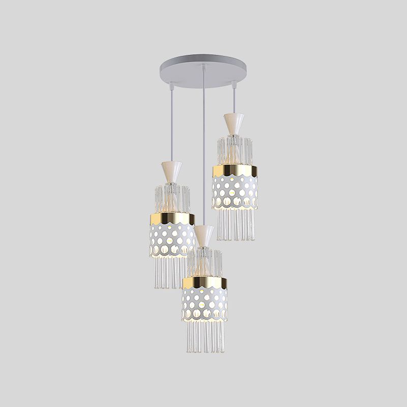 Cylindrical Dining Room Pendant Lighting Flute Glass Modern Style Hanging Light