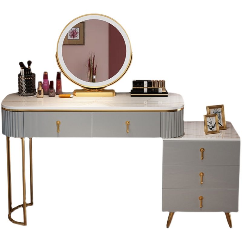 Bedroom Lighted Mirror With Drawer Wooden Glam Make-up Vanity