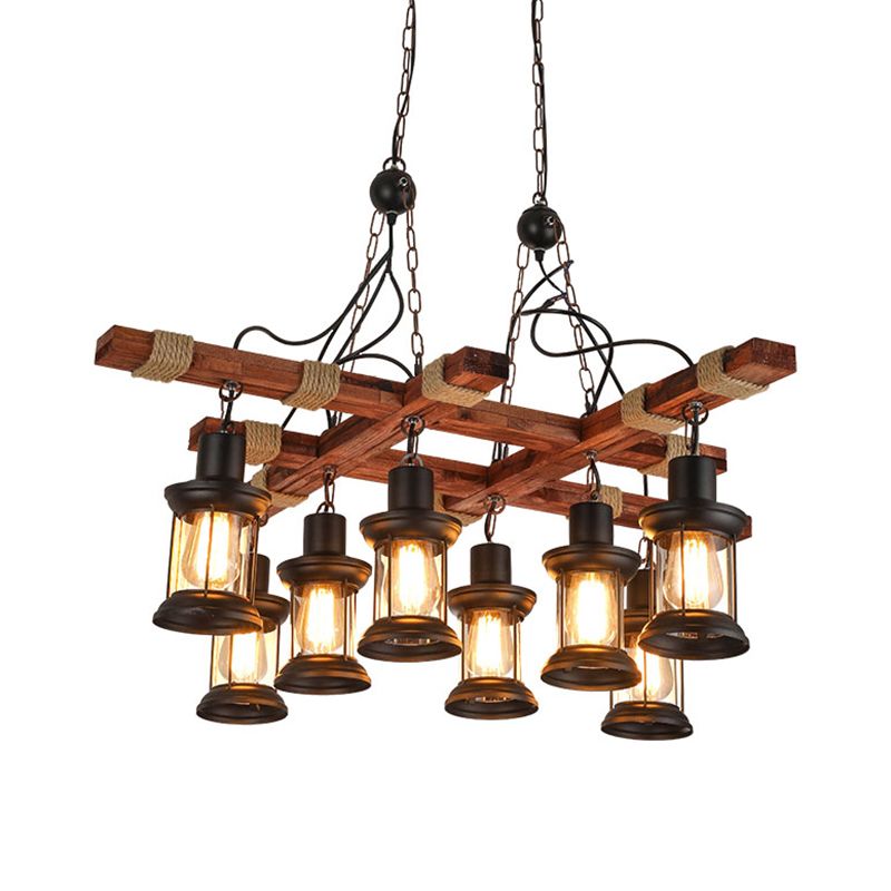 Wood Chandelier Light Fixture Industrial Style Black Shaded Restaurant Chandelier Lamp