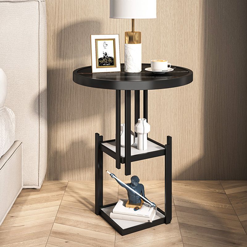 Contemporary Open Storage Nightstand Metal Night Table with 3 Shelves