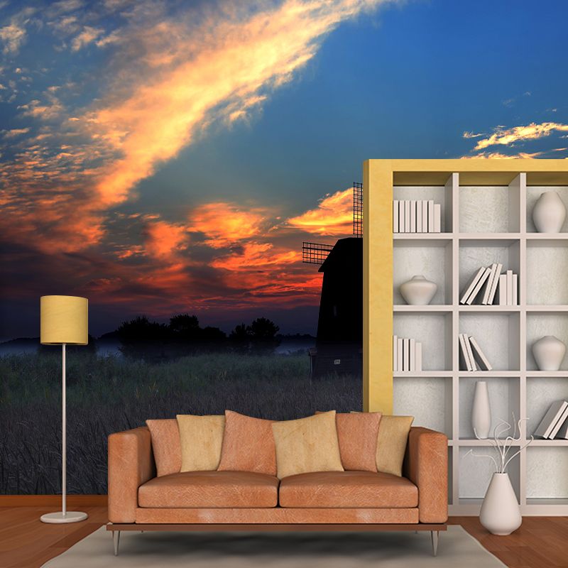 Big Windmill Mural Wallpaper Sitting Room Wall Mural in Light Color