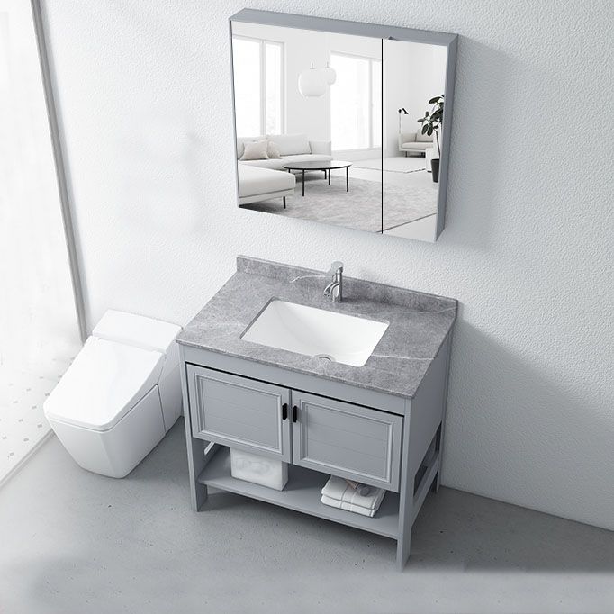 Grey Freestanding Vanity Metal Frame Glam Single Sink Shelving Included Vanity