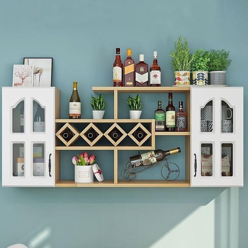 Wall Mounted Modern Wine Rack Wood Wine Rack with Shelf for Kitchen