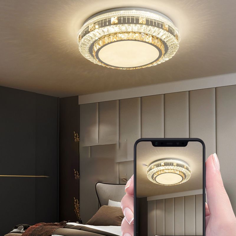 Crystal Round LED Ceiling Lamp Modern Style Flush Mount Light for Bedroom