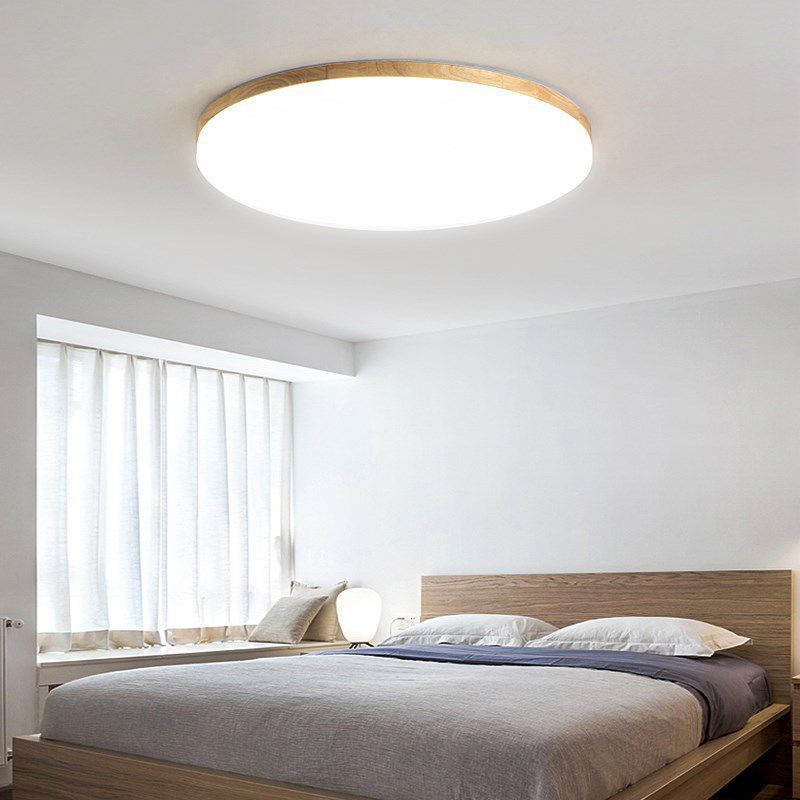 Modernism Single Beige Flush Mount Lighting Wooden Round LED Ceiling Light