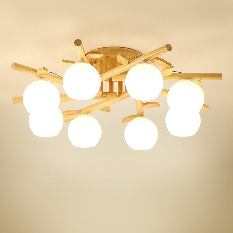 Wood Round Shape Flush Mount Light Modern-Style Multi Lights Flush Ceiling Light in Brown