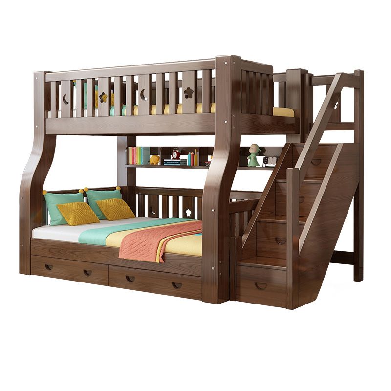 Storage Kids Bed Gender Neutral Solid Wood Bunk Bed with Guardrail