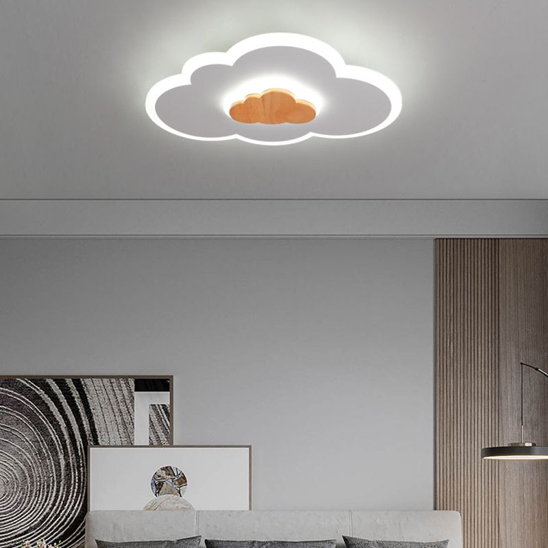 Metal Cloud Shape Flush Mount Light Kid Style 2-Lights Flush Mount Ceiling Light in White