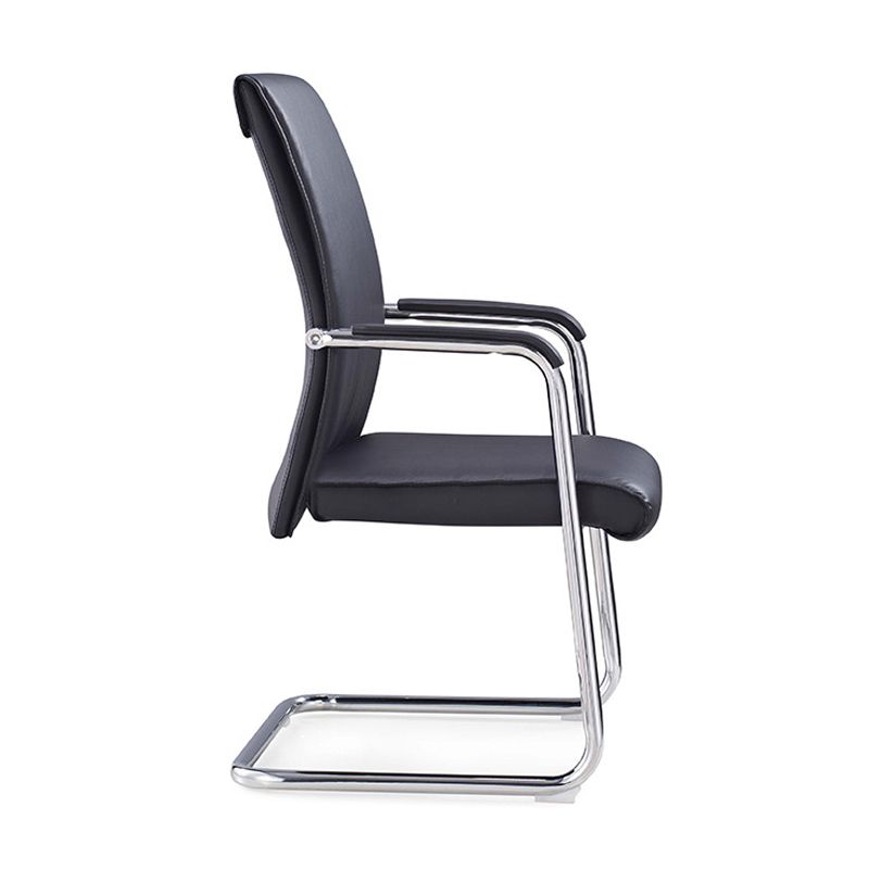 Contemporary Arm Chair Fixed Arms No Wheels Leather Black Office Chair