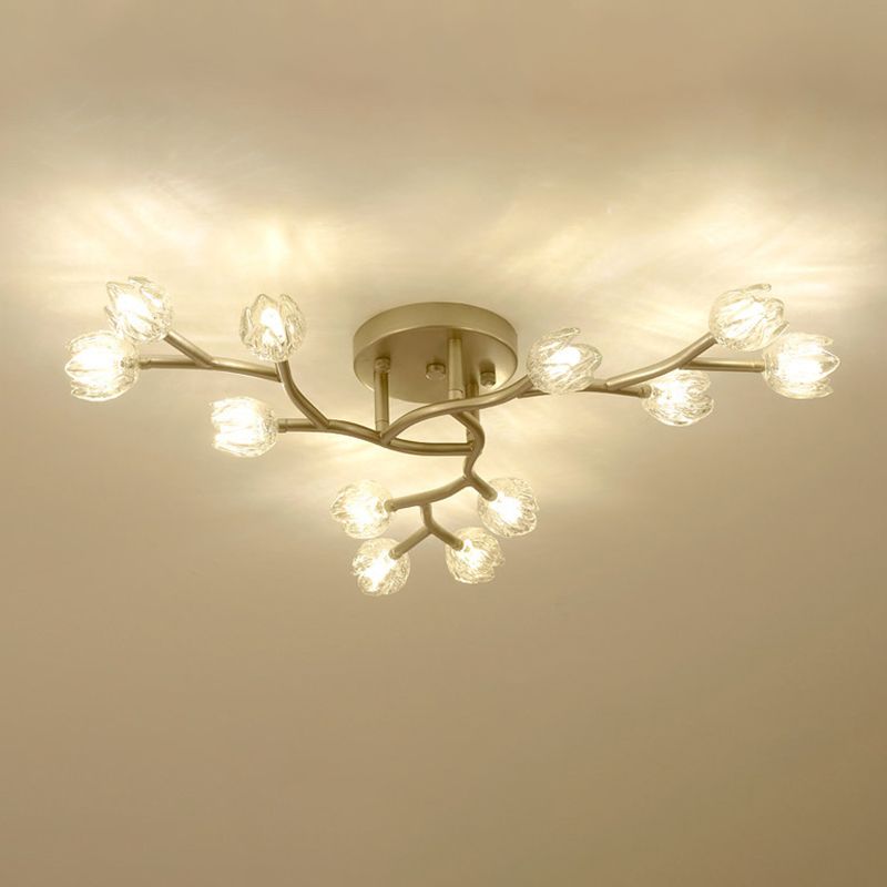 Flower Semi Flush Mount Light Fixture Modern Clear Glass Ceiling Light Fixtures for Living Room