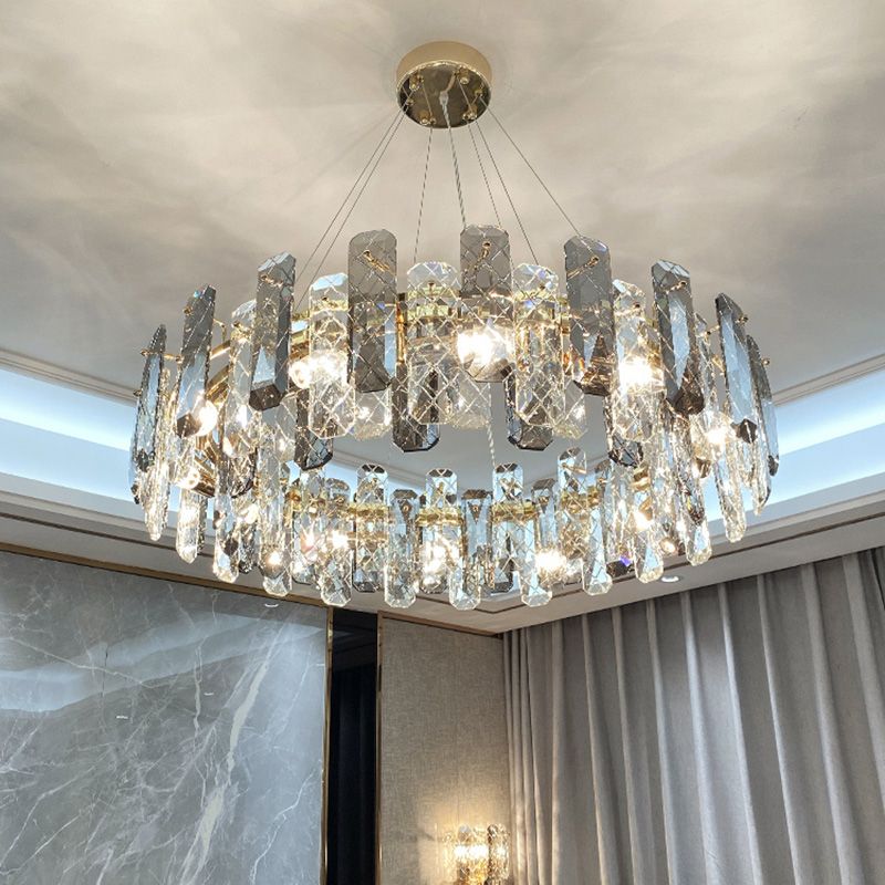 Round Crystal Pendant Light Fixtures Modern Chandelier Lighting for Living Room