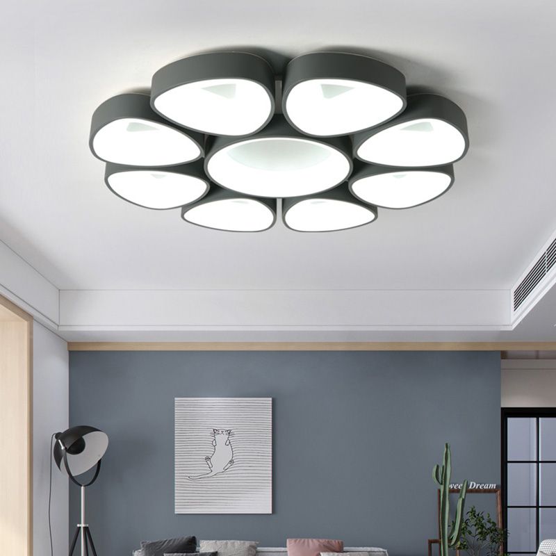 Floral Flush Light Nordic Acrylic Grey/White LED Ceiling Mount Fixture in Warm/White Light