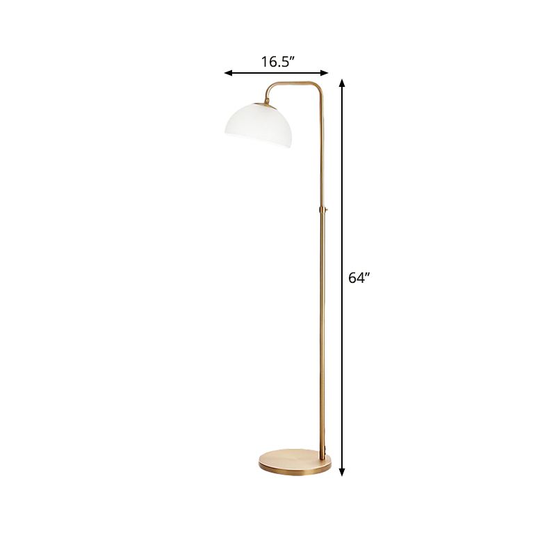 Domed Opal Glass Floor Lamp Contemporary 1-Bulb Brass Finish Floor Reading Lighting for Living Room