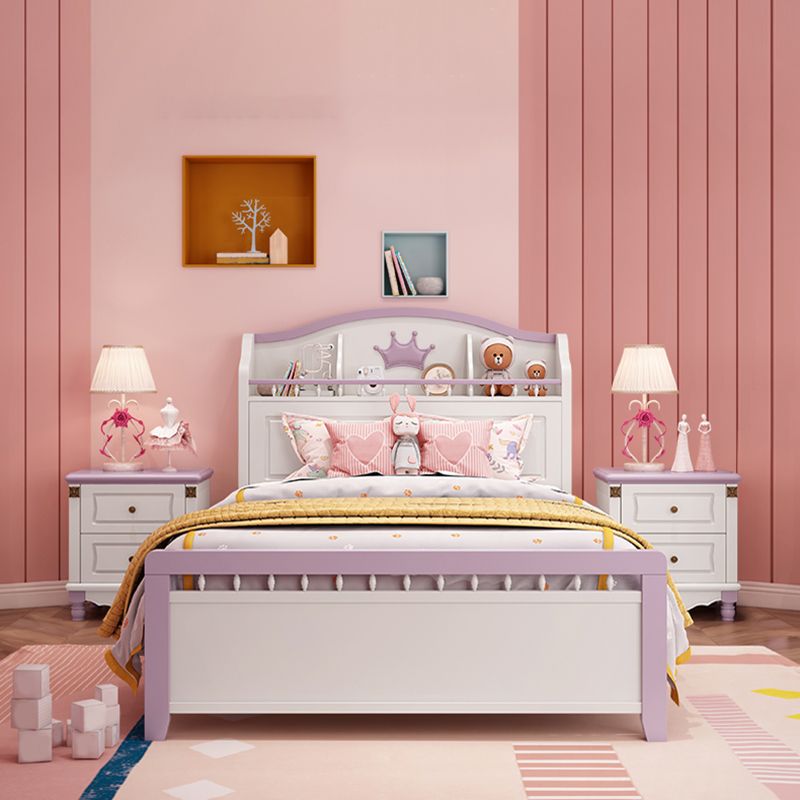 Contemporary White Bed with Headboard and Shelf Princess Theme Bed