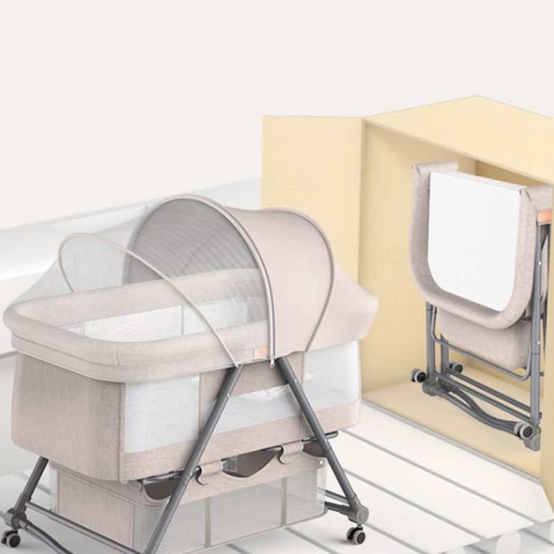 Gliding Crib Cradle Square Metal Cradle with 4 Wheels and Stand