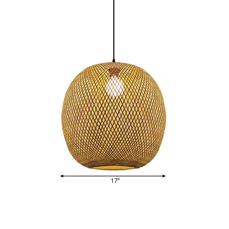 12"/17" Wide Ball Bamboo Pendant Ceiling Light Chinese 1 Light Wood/Brown Hanging Light for Kitchen Island