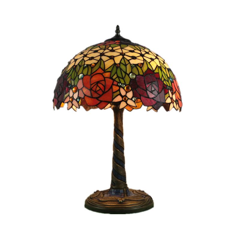 1 Light Flower Nightstand Lamp Tiffany Style Brass Stained Glass Night Table Light for Bedroom