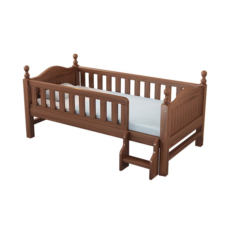 Traditional Nursery Crib with Guardrail Brown Convertible Crib