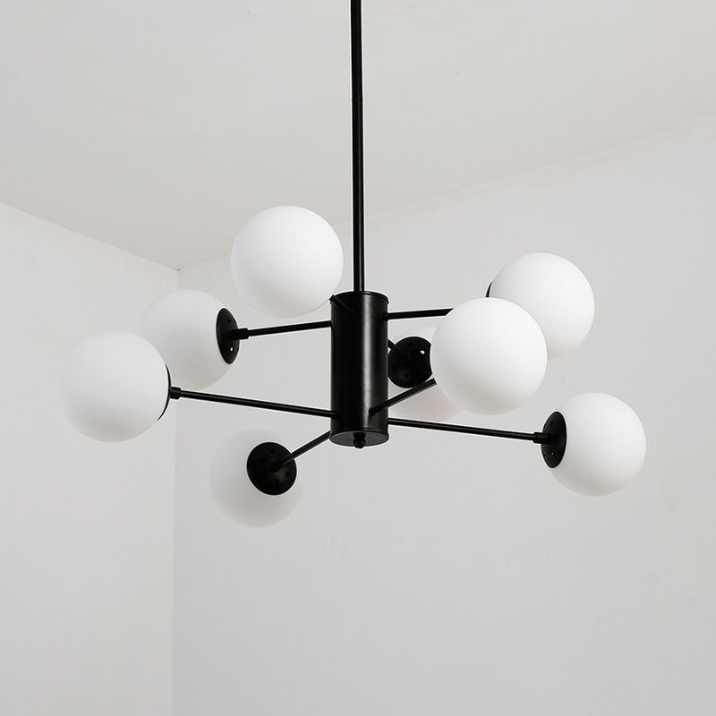 Milk Glass Black Ceiling Pendant Chandelier Globe Industrial Multi Lights Chandelier Lights