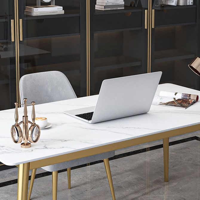 Glam Style Office Desk Rectangular Writing Desk with Metal Legs