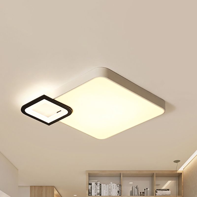 Lámpara de montaje de color cuadrado de metal moderno Blanco/Blanco y negro LED de luz de techo para sala de estar en caliente/blanco, 18 "/21.5" amplia