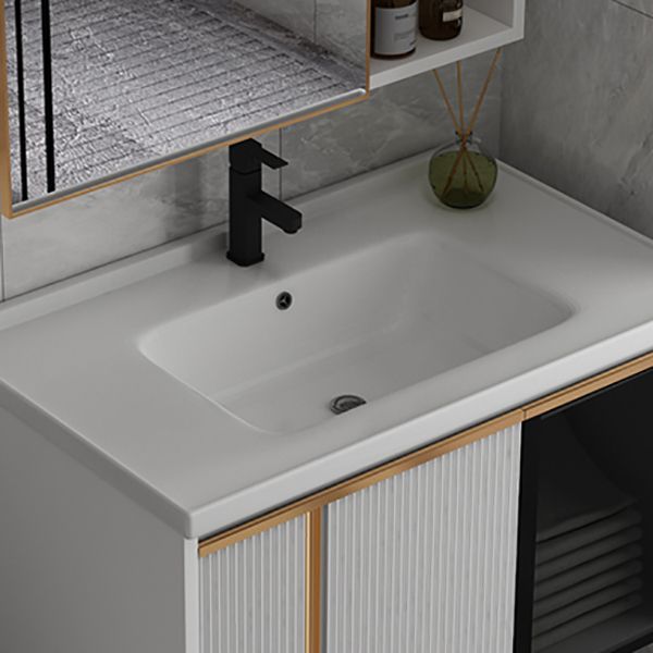 Rectangular Wall Mount Sink Vanity Modern White Metal Frame Vanity