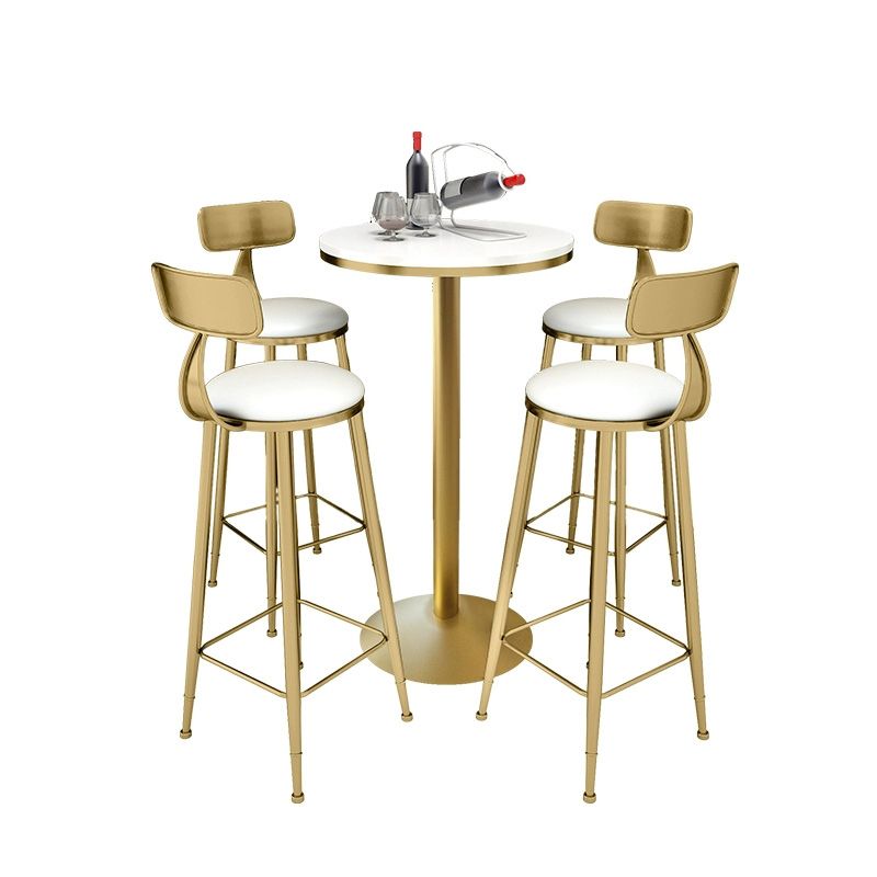 Glam Iron Bar Dining Table Faux Marble Gold Indoor Bistro Table with Single Pedestal