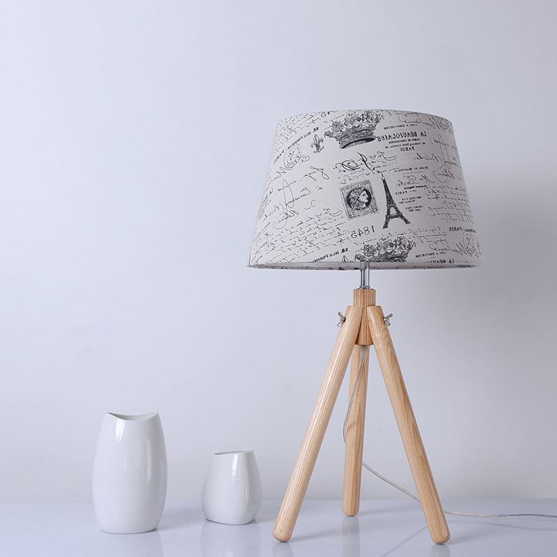 1 Head Dining Room Desk Lamp Modern Grey/White/Flaxen Table Light with Wide Flare Fabric Shade