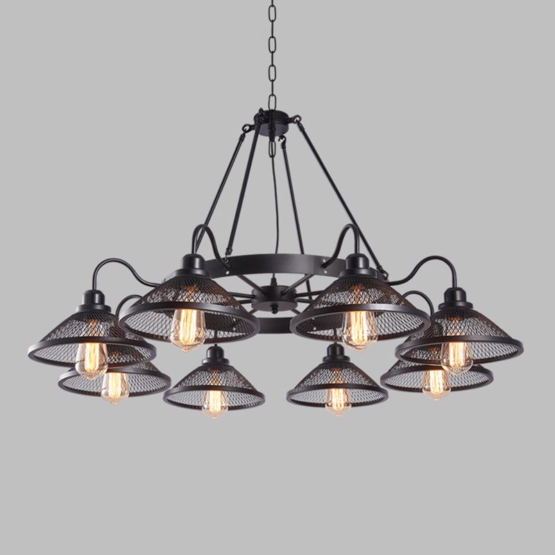 Industrial Cage Flared Chandelier Hanging Light Fixture Metal 8 Lights Pendant Ceiling Fixture Lamp