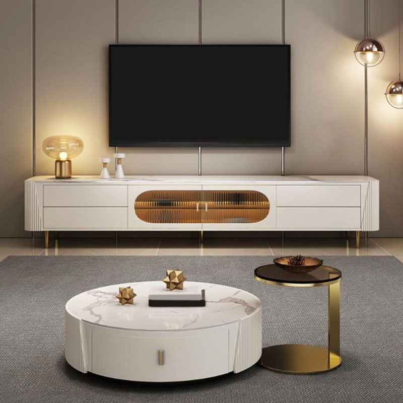 Enclosed Storage TV Media Console Glam TV Console with 4 Drawers